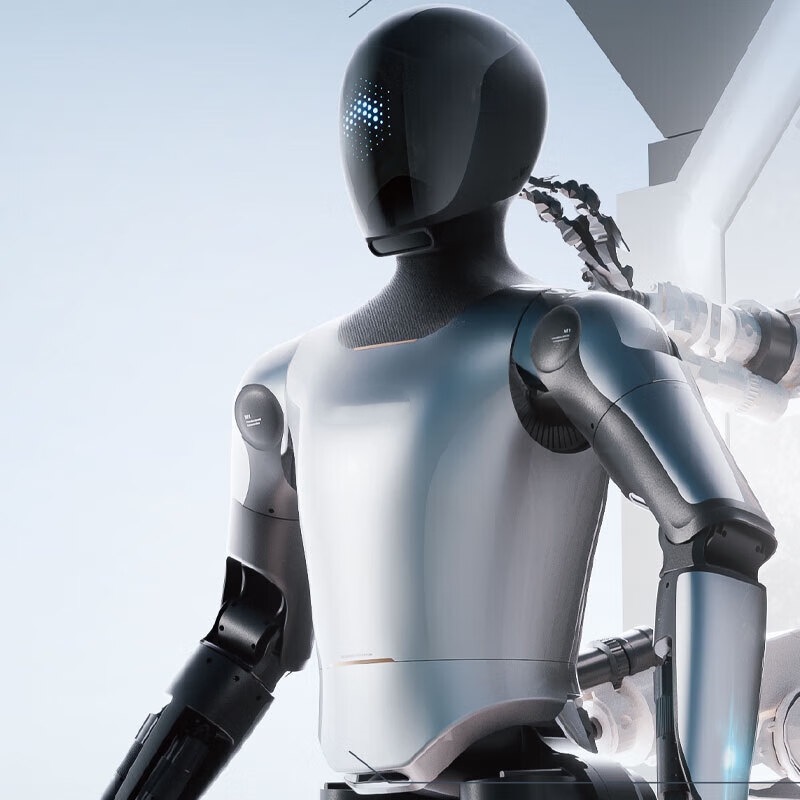 天问M1人形机器人 - 未来感设计，蓝色点阵面部